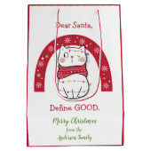 良いクリスマスの虹の猫を定義いけなする ミディアムペーパーバッグ (裏面)