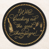 良いシャンパンの金ゴールド&ブラックパーティーを破る ラウンドペーパーコースター (正面)