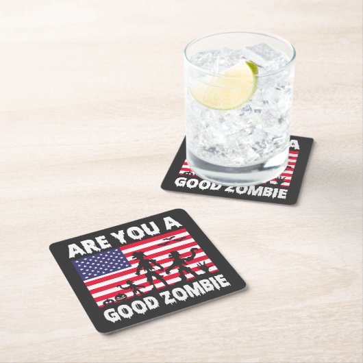 良いゾンビ米国国旗のハロウィン不気味か スクエアペーパーコースター (インサイチュ)