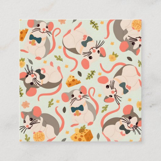 良いチーズを持った幸せなネズミ スクエア名刺 (裏面)