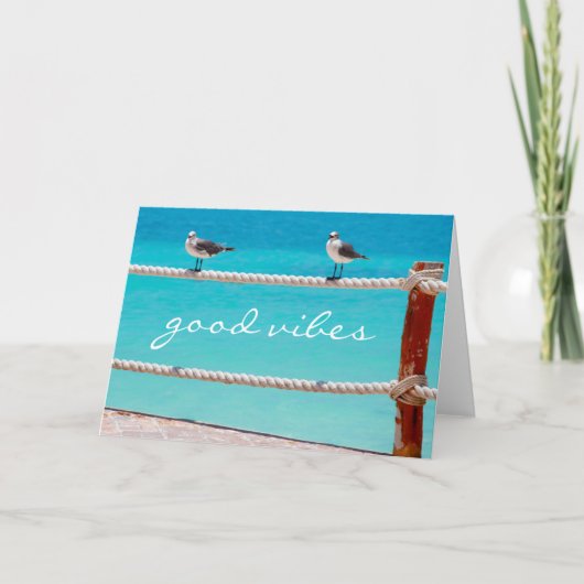 良いビーブ引用文カモメ鳥のビーチ海写真 カード (正面)