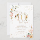 良いピンクの40見た目を作る金ゴールド植物誕生日 招待状 (正面)