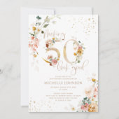 良いピンクの50見た目を作る金ゴールド植物誕生日 招待状 (正面)