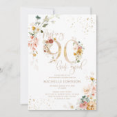 良いピンクの90見た目を作る金ゴールド植物誕生日 招待状 (正面)