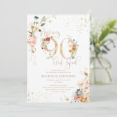 良いピンクの90見た目を作る金ゴールド植物誕生日 招待状 (スタンド正面)