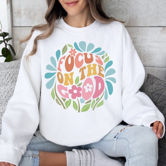 良いメッセージ前向きレトロに焦点を合わせる スウェットシャツ
