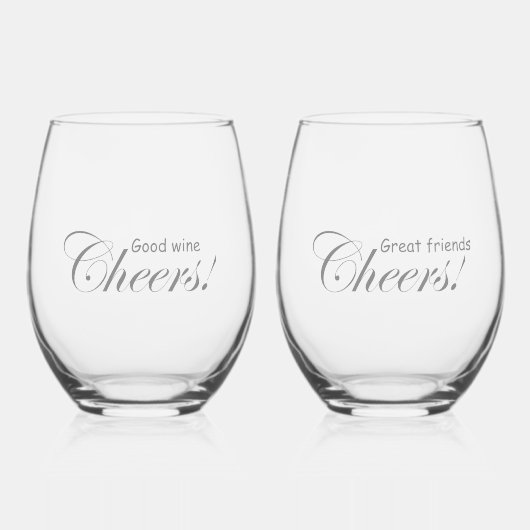 良いモダンワパーソナライズされたイン良い友達の応援! ステムなしワイングラス (正面)
