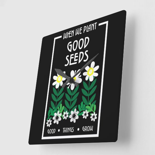 良いモチベーションの種を植える スクエア壁時計 (傾斜)