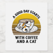 良い一日はコーヒーと猫のレトロvintで始まる ワインラベル (シングルラベル)