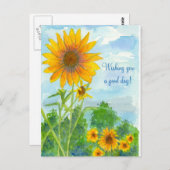 良い一日を望む水色のひまわり花 ポストカード (正面/裏面)