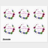 良い一日を赤紫色の白い花のリース ラウンドシール (シート)