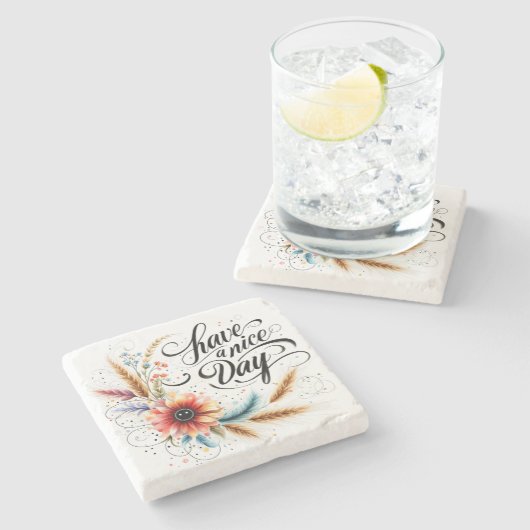 良い一日を過ごすフローラ ストーンコースター (横)