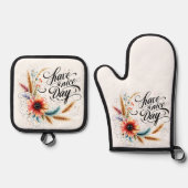 良い一日を過ごすフローラ 鍋つかみ&鍋敷きセット (正面)