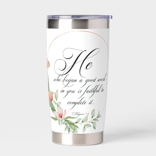 良い作品、ピンクのチューリップのフレーム 保温保冷タンブラー (左面)