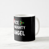 良い子悪い子天使のクリスマスリスト 冬の休日の家族 コーヒーマグカップ (正面右)