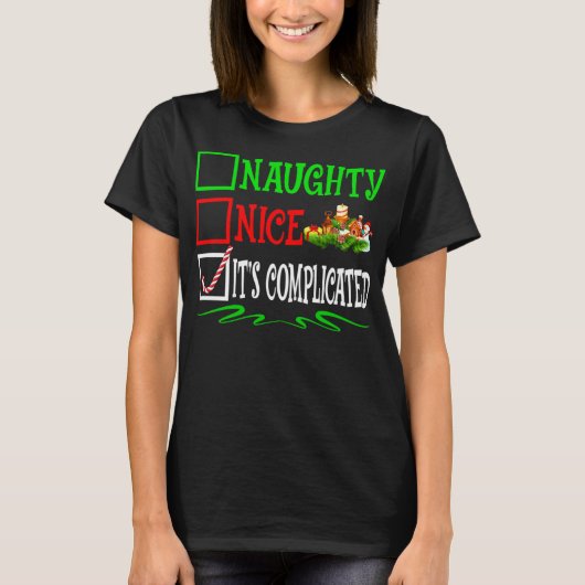 良い子悪い子難しい子サンタのクリスマスリスト Tシャツ (正面)