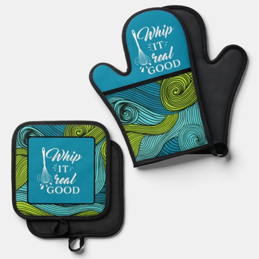 良い実在グルメメおもしろいッセージ 鍋つかみ&鍋敷きセット (正面/裏面)