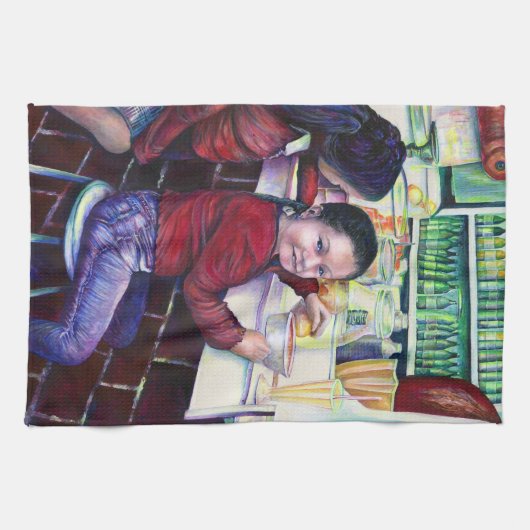 良い小さな女の子はメキシコ、アイスクリームを買う キッチンタオル (横)