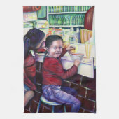 良い小さな女の子はメキシコ、アイスクリームを買う キッチンタオル (縦)