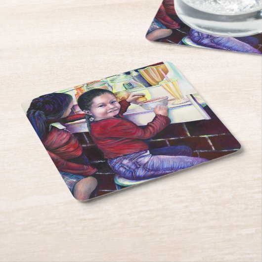 良い小さな女の子はメキシコ、アイスクリームを買う スクエアペーパーコースター (アングル)