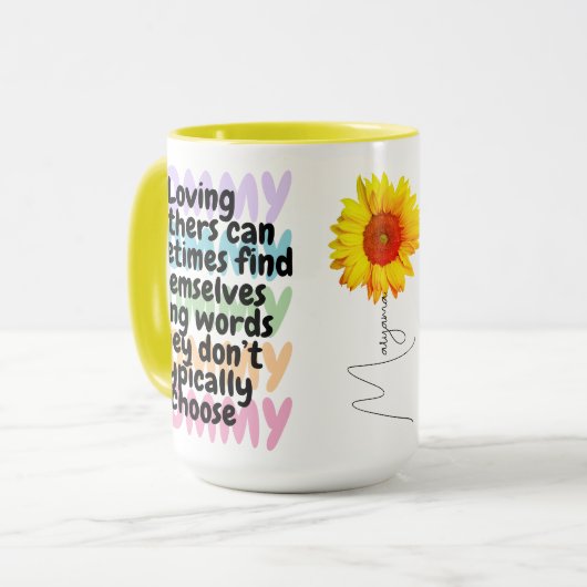 良い引用文ママ | カラフルインテリアとハンドル マグカップ (正面左)