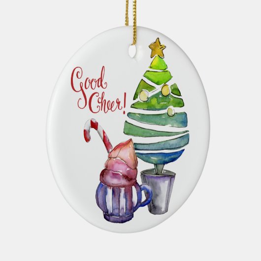 良い応援!木、ホットチョコレート、家族の名前 セラミックオーナメント (右)