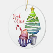 良い応援!木、ホットチョコレート、家族の名前 セラミックオーナメント (左)