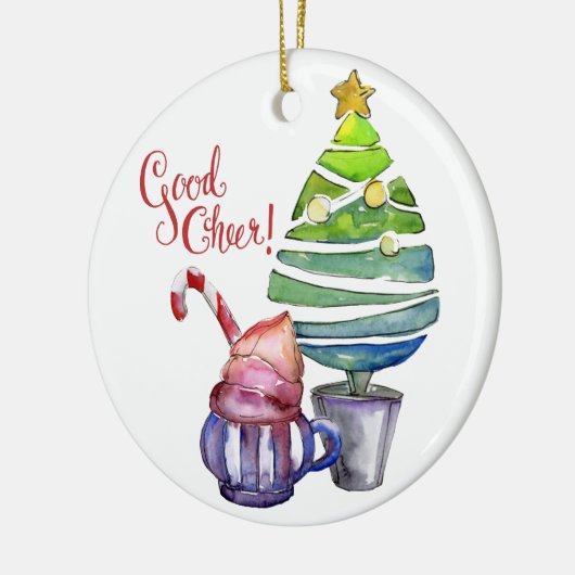 良い応援!木、ホットチョコレート、家族の名前 セラミックオーナメント (左)
