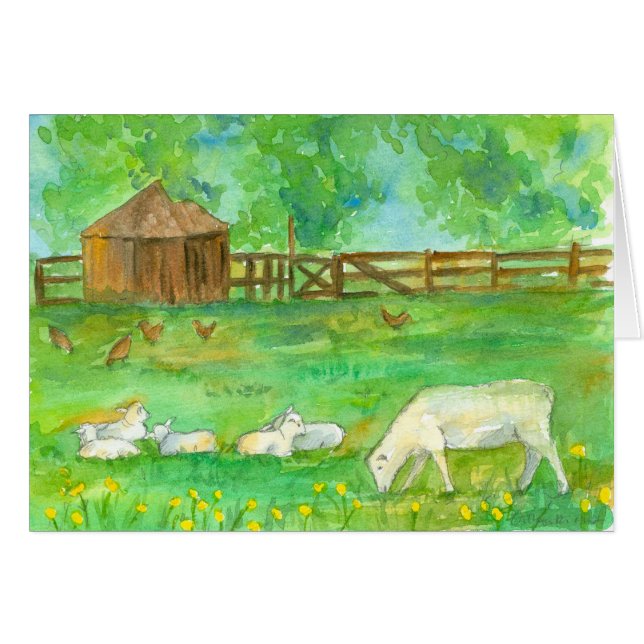 良い日に羊の子羊の鶏の家畜を飼う (正面横)