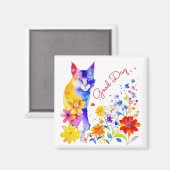 良い日 |水彩猫と花 マグネット (正面/裏面)