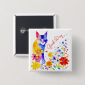 良い日 |水彩猫と花 缶バッジ (正面&裏面)