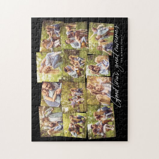 良い時の思い出素晴らし12フォトコラージュ黒 ジグソーパズル (縦)