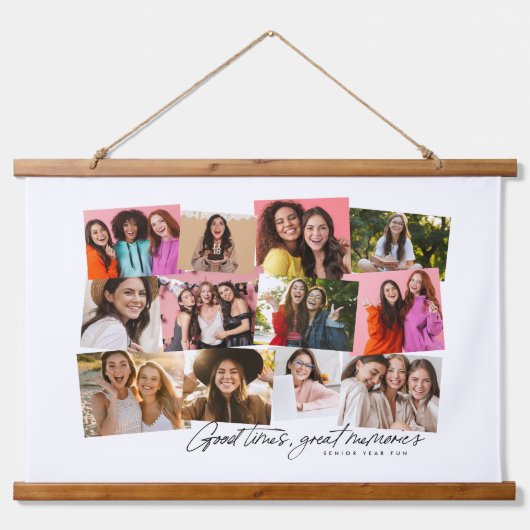 良い時の思い出素晴らし12写真コラージュカッコいい 吊り下げ型タペストリー (正面)