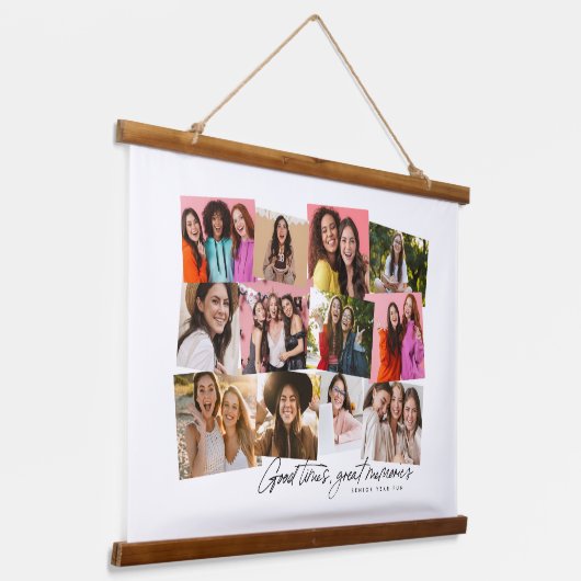 良い時の思い出素晴らし12写真コラージュカッコいい 吊り下げ型タペストリー (傾斜あり)
