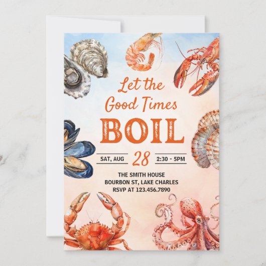 良い時期に魚介類のパーティーを沸騰させる 招待状 (正面)