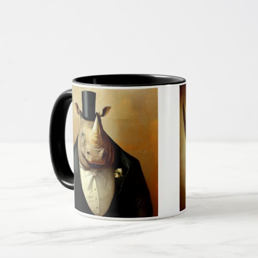 良い服を着たサイのコーヒーマグ マグカップ (正面左)