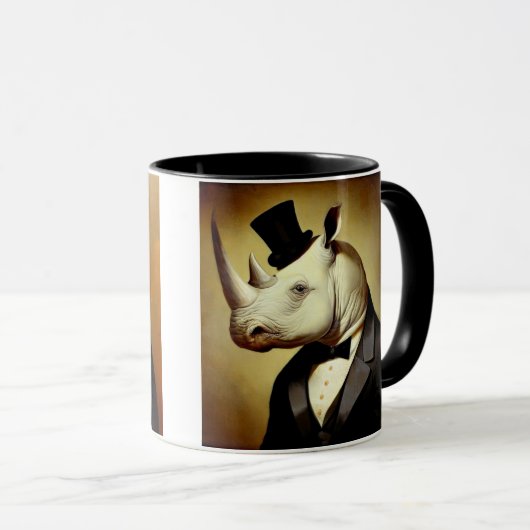 良い服を着たサイのコーヒーマグ マグカップ (正面右)