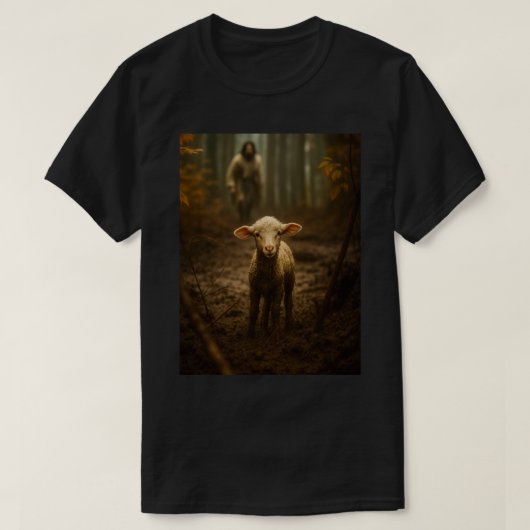 良い牧羊人と迷える羊 - イエス様と羊 Tシャツ (デザイン正面)