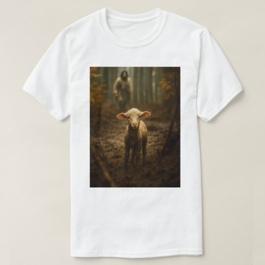 良い牧羊人と迷える羊 - イエス様と羊 Tシャツ (デザイン正面)