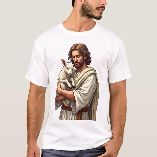 良い牧羊者イエス・キリスト ヴィンテージ風彫刻Tシャツ Tシャツ (正面)