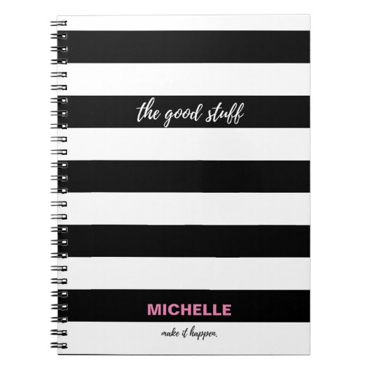 "良い物"白黒ストライプの名 ノートブック (正面)