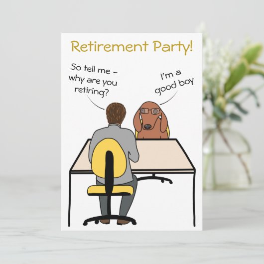 良い犬のユーモアの引退パーティの招待状 招待状 (スタンド正面)