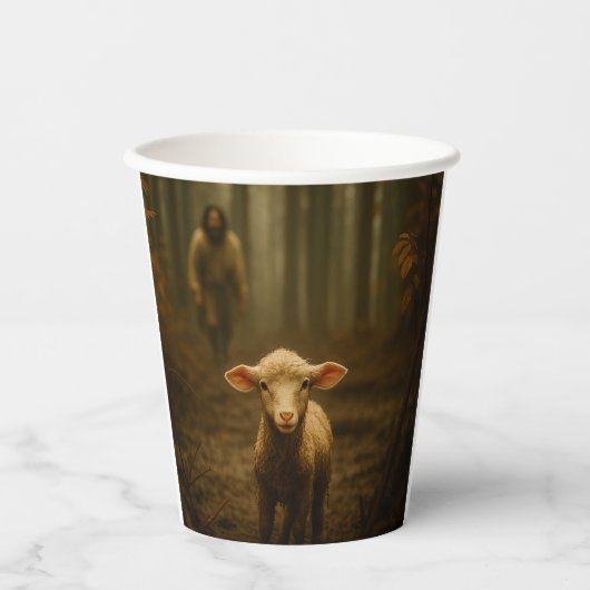 良い羊飼いと迷いし羊－イエスと羊 紙コップ (正面)