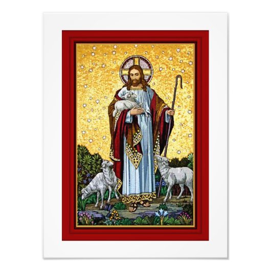 良い羊飼いのモザイクのキリスト フォトプリント (正面)
