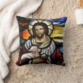 良い羊飼い;ステンドグラスにイエス クッション (ブランケット)