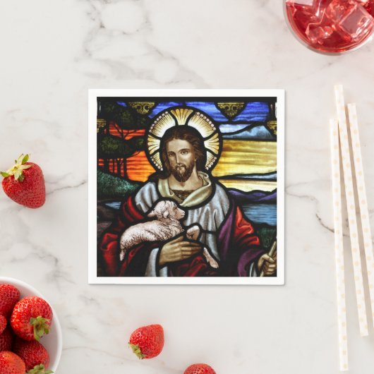 良い羊飼い;ステンドグラスにイエス スタンダードカクテルナプキン (インサイチュ)