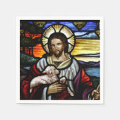 良い羊飼い;ステンドグラスにイエス スタンダードカクテルナプキン (正面)