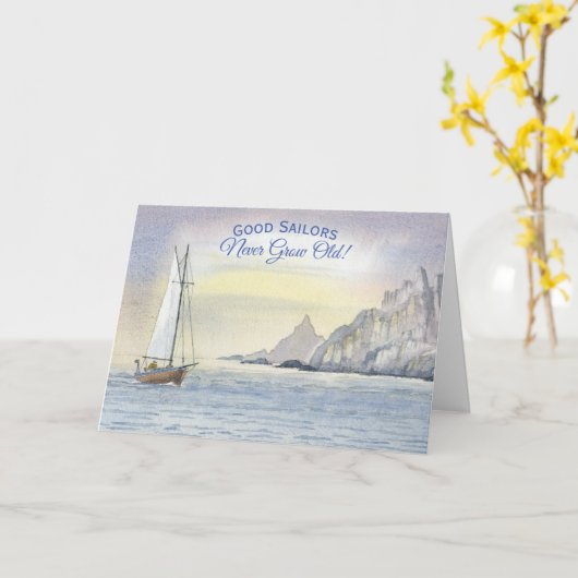 良い船乗り決して古い誕生日シースケープカードを成長しない カード (黄色い花)