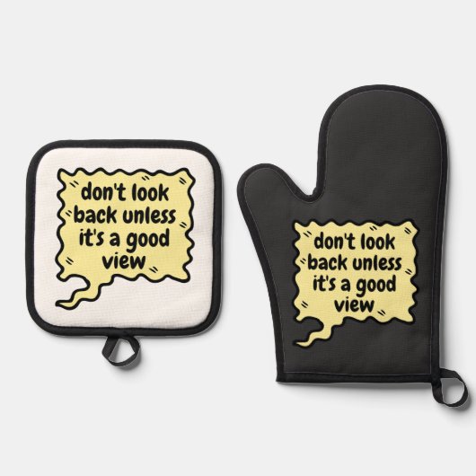 良い見方でなければ振り返らない 鍋つかみ&鍋敷きセット (正面)