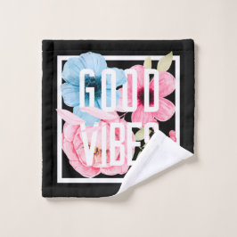 良い雰囲気ブルーとピンクの水色の花が黒 ウォッシュタオル